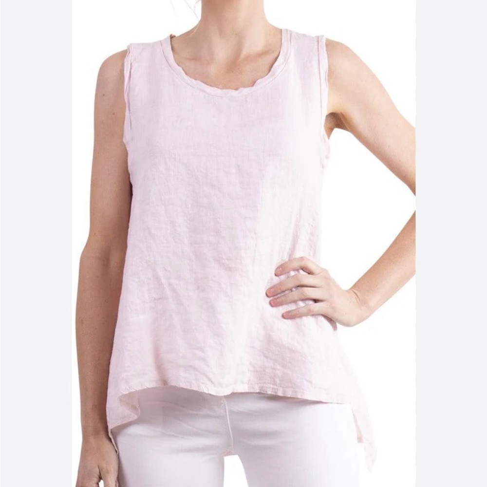 FLAX Light Pink Linen Scoop Neck Tank SMALL